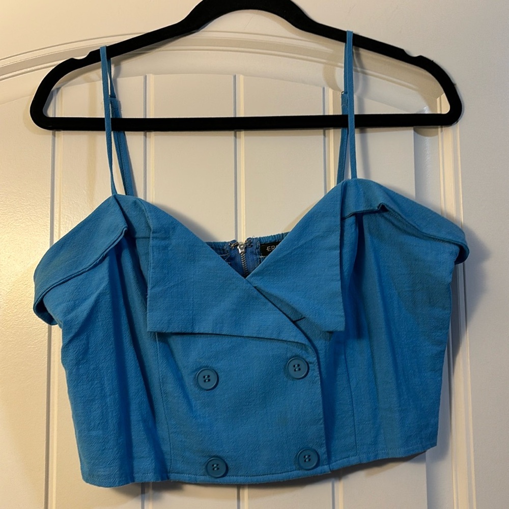 Blue Button Detail Crop Top